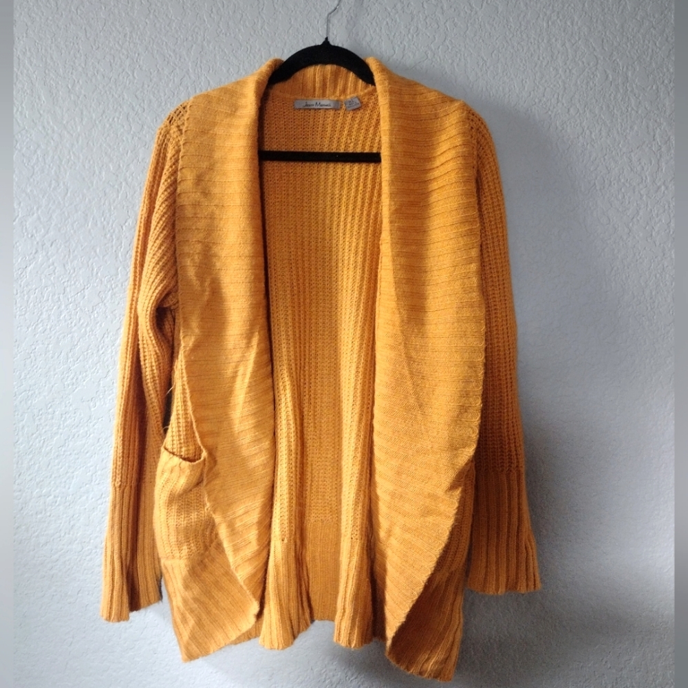 Womens XL Mustard Chunky Knit Batwing Open Front Oversized Cardigan